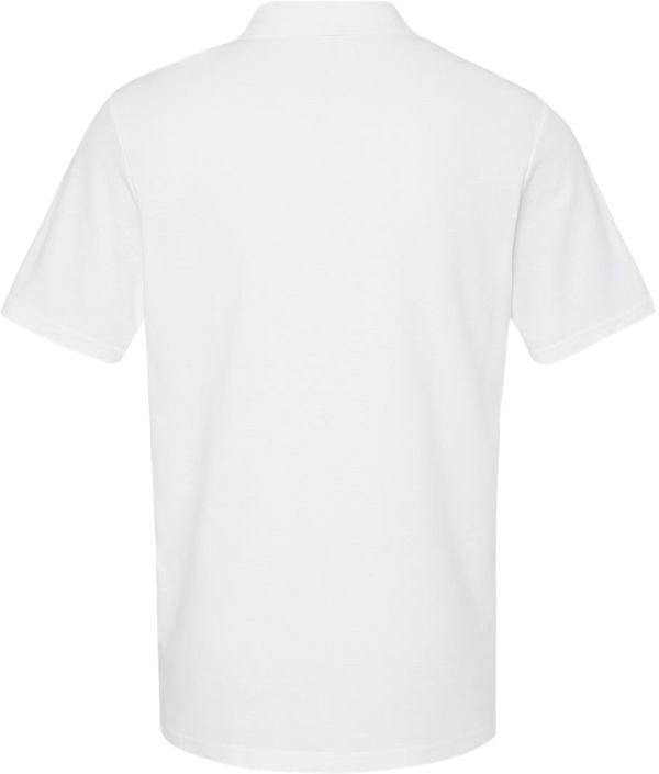 Am image of a Custom Gildan Men's Softstyle Double Pique Polo in WHITE!
