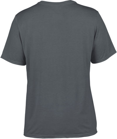 Am image of a Custom Gildan Performance T shirt in Charcoal!