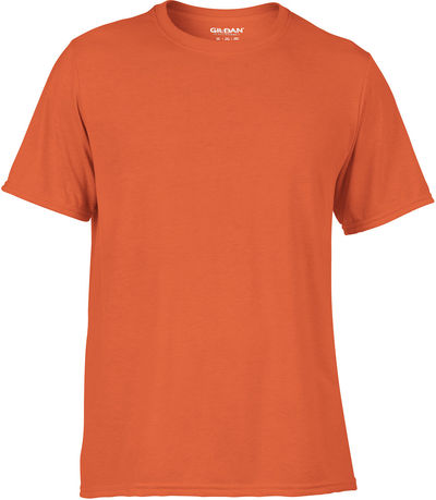 Am image of a Custom Gildan Performance T shirt in Orange!