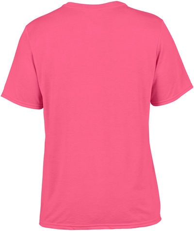 Am image of a Custom Gildan Performance T shirt in Safety Pink!