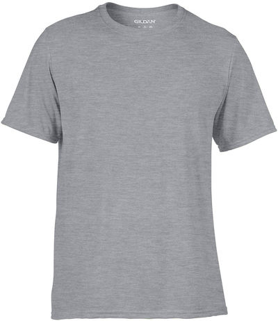 Am image of a Custom Gildan Performance T shirt in Sport Grey!
