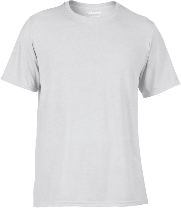 Am image of a Custom Gildan Performance T shirt in White!