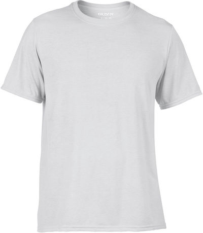 Am image of a Custom Gildan Performance T shirt in White!