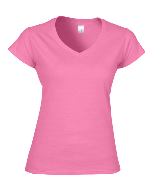 Gildan Softstyle Ladies V Neck T Shirt in Azalea