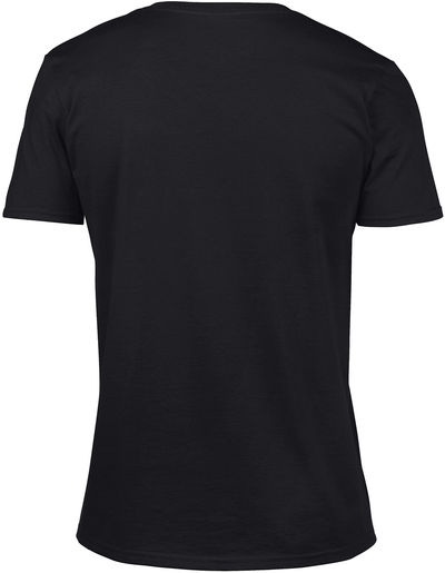 Am image of a Custom Gildan SoftStyle V Neck T Shirt in Black!