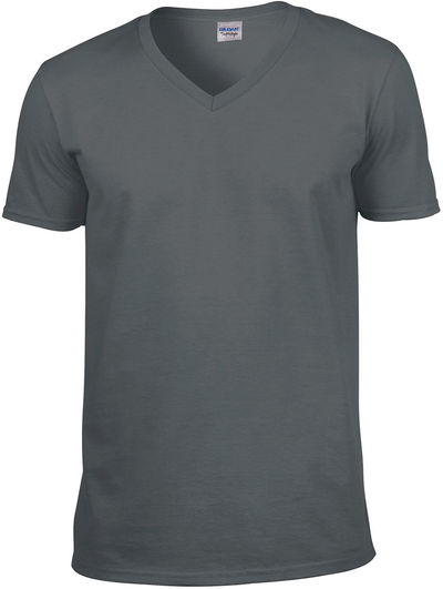 Am image of a Custom Gildan SoftStyle V Neck T Shirt in Charcoal!