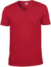 Am image of a Custom Gildan SoftStyle V Neck T Shirt in Cherry Red!