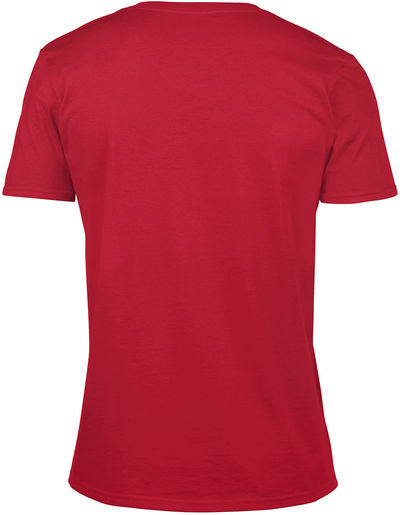 Am image of a Custom Gildan SoftStyle V Neck T Shirt in Cherry Red!
