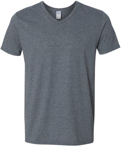 Am image of a Custom Gildan SoftStyle V Neck T Shirt in Dark Heather!