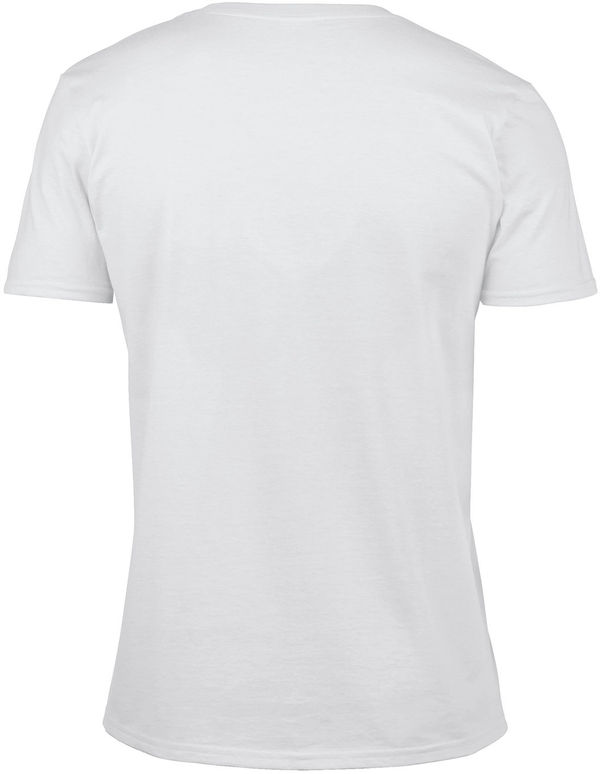 Am image of a Custom Gildan SoftStyle V Neck T Shirt in White!