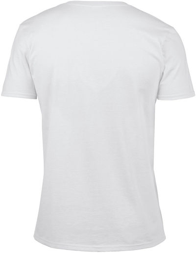 Am image of a Custom Gildan SoftStyle V Neck T Shirt in White!