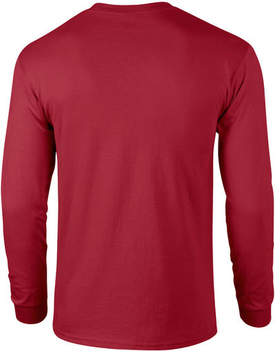 Am image of a Custom Gildan Ultra Cotton Long Sleeve in Cardinal Red!