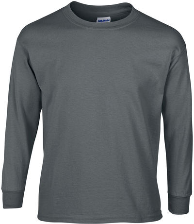 Am image of a Custom Gildan Ultra Cotton Long Sleeve in Charcoal!