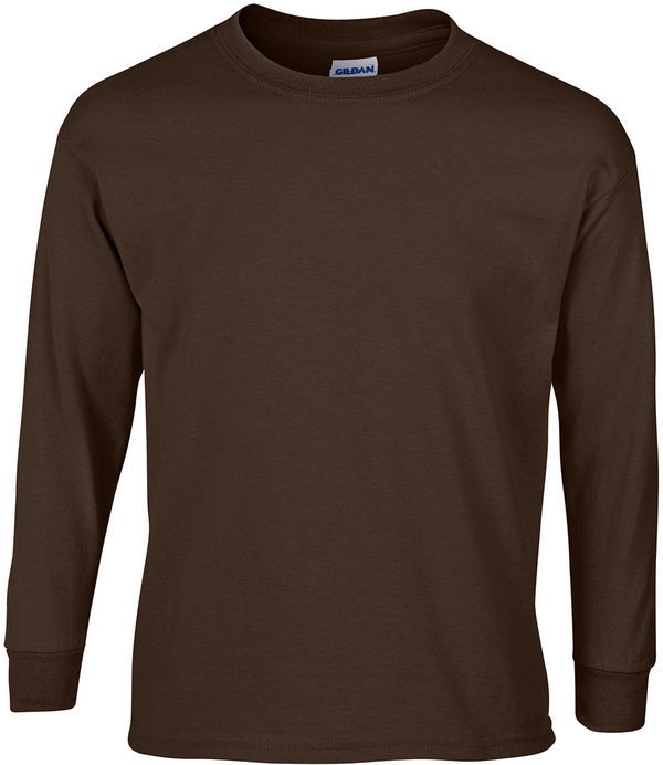 Am image of a Custom Gildan Ultra Cotton Long Sleeve in Dark Chocolate!
