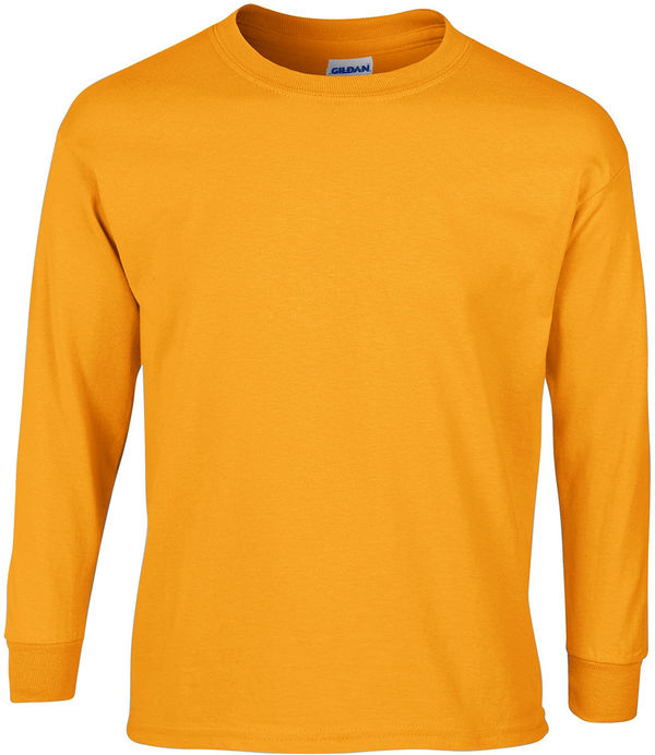 Am image of a Custom Gildan Ultra Cotton Long Sleeve in Gold!