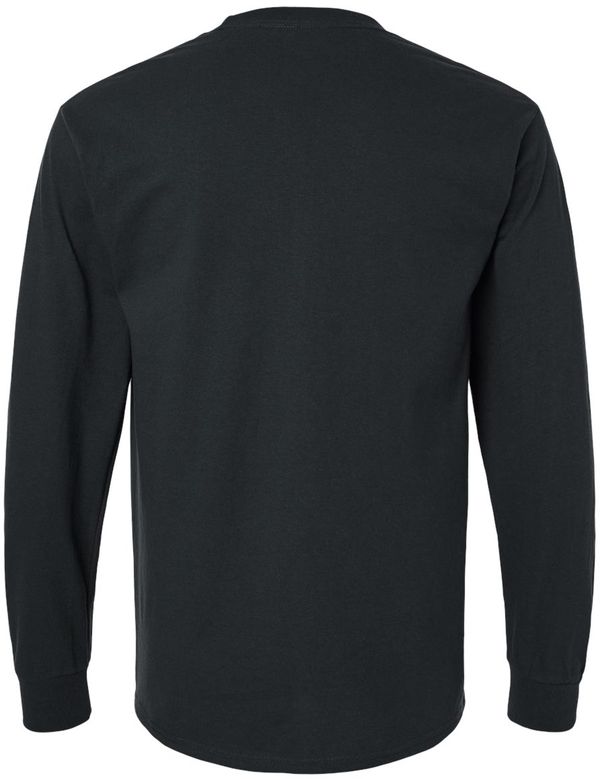 An image of a Custom Gildan Ultra Cotton Long Sleeve Pocket T Shirt in Black!