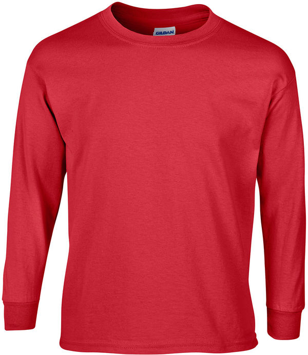 Am image of a Custom Gildan Ultra Cotton Long Sleeve in Red!