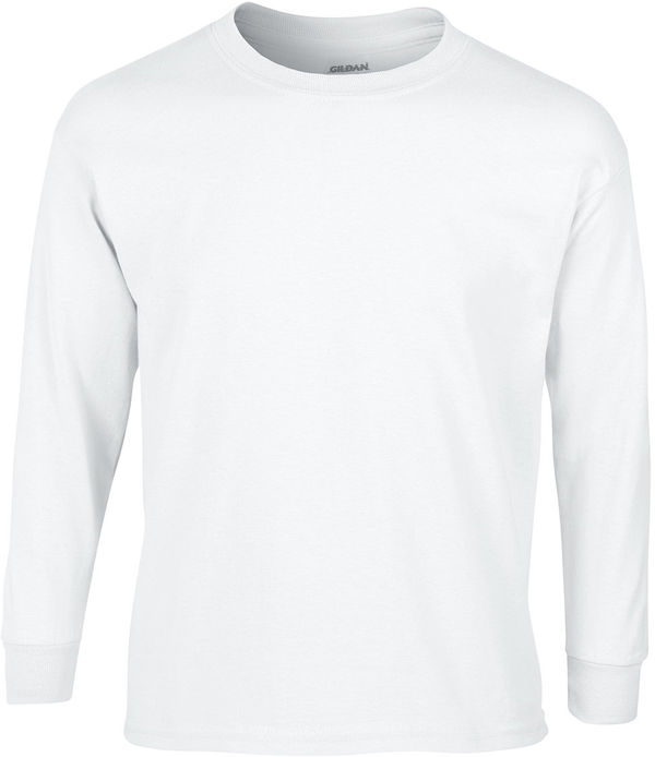 Am image of a Custom Gildan Ultra Cotton Long Sleeve in White!