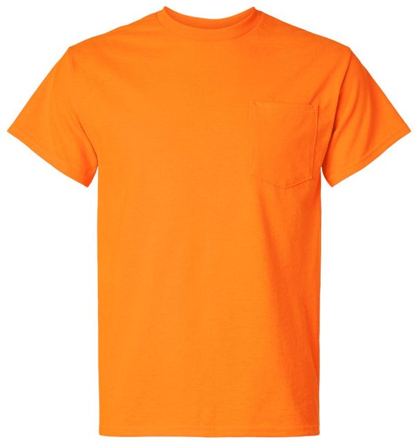 An image of a Custom Gildan Ultra Cotton Pocket T Shirt in Safety Orange!