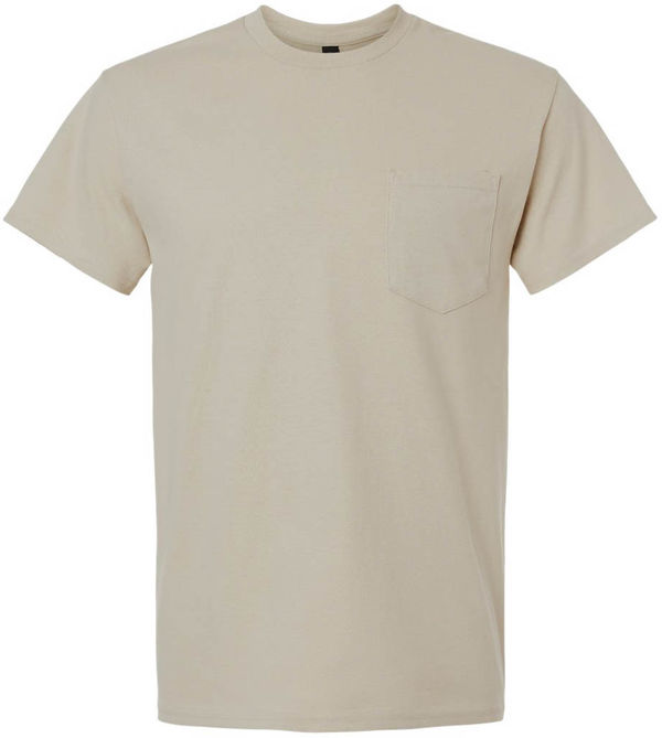 An image of a Custom Gildan Ultra Cotton Pocket T Shirt in Sand!