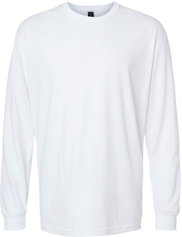 An image of a Custom Gildan Unisex Softstyle CVC Long Sleeve T Shirt in White!