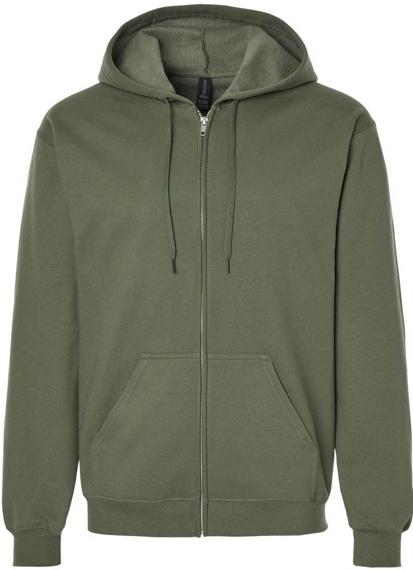 Gildan Unisex Soft Style Full Zip Hooded Sweatshirt in Military Green