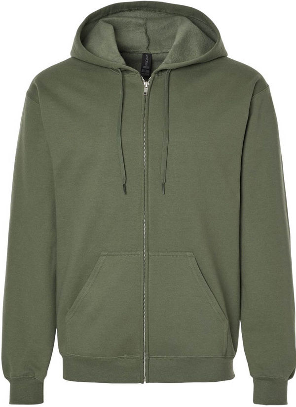 An image of a Custom Gildan Unisex Soft Style Full Zip Hooded Sweatshirt in Military Green!