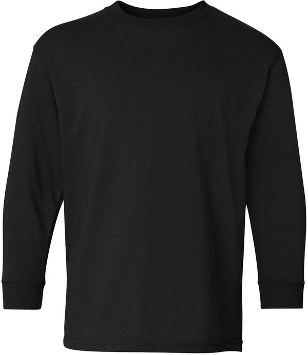 Am image of a Custom Gildan Youth Heavy Cotton Long Sleeve T Shirt in Black!