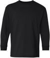 Am image of a Custom Gildan Youth Heavy Cotton Long Sleeve T Shirt in Black!