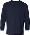 Am image of a Custom Gildan Youth Heavy Cotton Long Sleeve T Shirt in Navy!