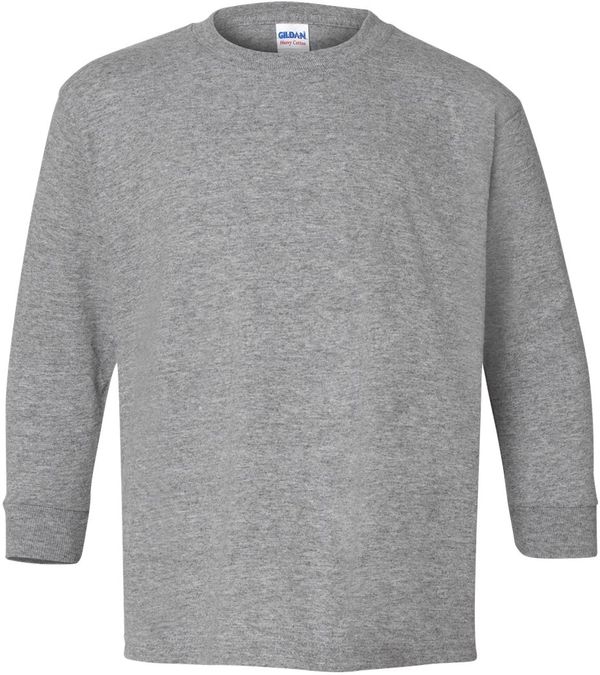 Am image of a Custom Gildan Youth Heavy Cotton Long Sleeve T Shirt in Sport Grey!