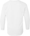Am image of a Custom Gildan Youth Heavy Cotton Long Sleeve T Shirt in White!