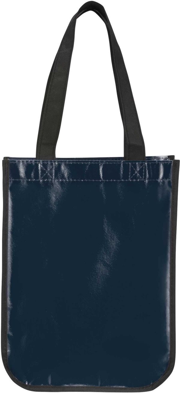Am image of a Custom Gloss Laminated Non Woven Gift Tote in Navy!