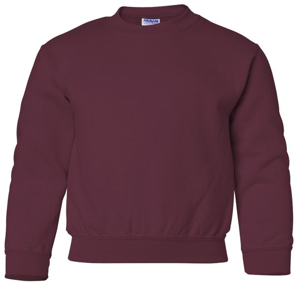 Am image of a Custom Gildan Heavy Blend Youth Sweatshirt in Maroon!