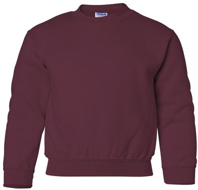 Am image of a Custom Gildan Heavy Blend Youth Sweatshirt in Maroon!