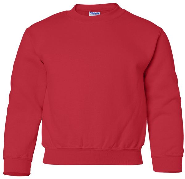 Am image of a Custom Gildan Heavy Blend Youth Sweatshirt in Red!