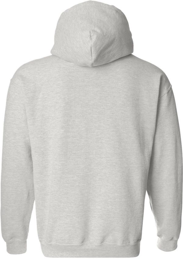Am image of a Custom Gildan Heavy Blend Hooded Sweatshirt in Ash Grey!
