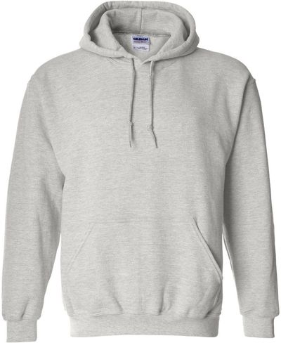 Am image of a Custom Gildan Heavy Blend Hooded Sweatshirt in Ash Grey!