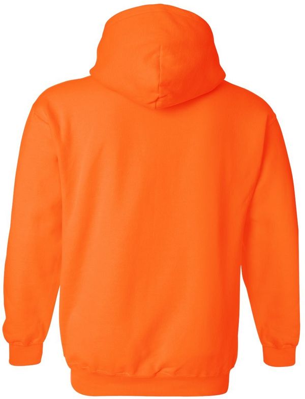 An image of a Custom Gildan Heavy Blend Hooded Sweatshirt in Safety Orange!