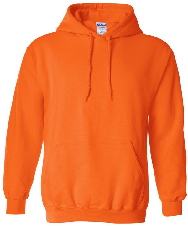 An image of a Custom Gildan Heavy Blend Hooded Sweatshirt in Safety Orange!