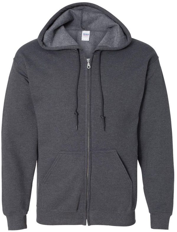Am image of a Custom Gildan Heavy Blend Full Zip Hooded Sweatshirt in Dark Heather!