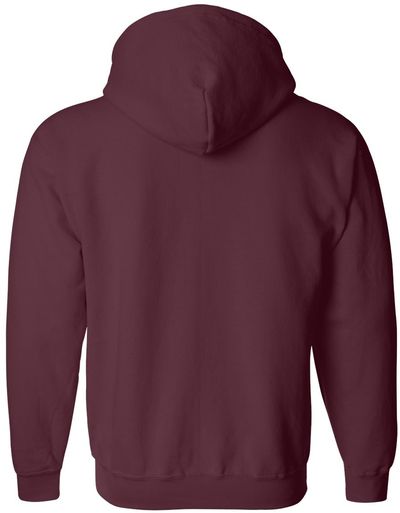 Am image of a Custom Gildan Heavy Blend Full Zip Hooded Sweatshirt in Maroon!