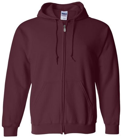 Am image of a Custom Gildan Heavy Blend Full Zip Hooded Sweatshirt in Maroon!