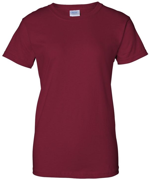 Am image of a Custom Gildan Ultra Cotton Ladies TShirt in Cardinal Red!