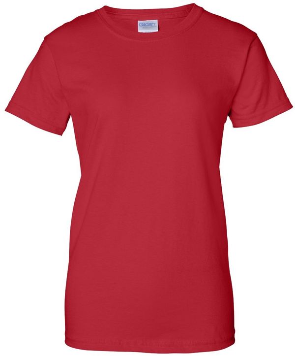 Am image of a Custom Gildan Ultra Cotton Ladies TShirt in Red!
