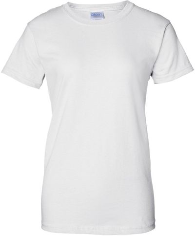 Am image of a Custom Gildan Ultra Cotton Ladies TShirt in White!