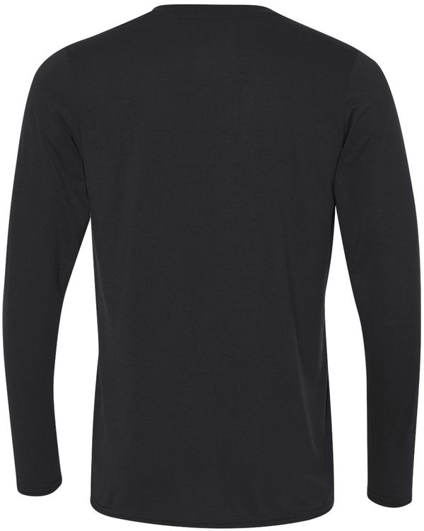 Am image of a Custom Gildan Performance Long Sleeve T Shirt in Black!