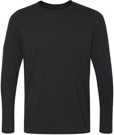 Am image of a Custom Gildan Performance Long Sleeve T Shirt in Black!