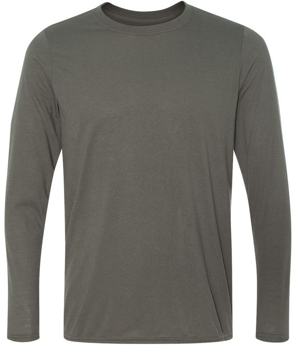 Am image of a Custom Gildan Performance Long Sleeve T Shirt in Charcoal!