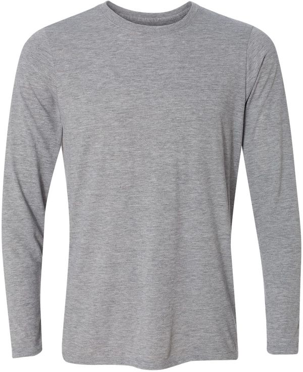 Am image of a Custom Gildan Performance Long Sleeve T Shirt in Sport Grey!